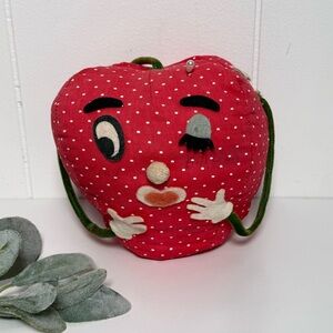 Vintage Large Anthropomorphic Strawberry Pin Cushion Red Polka Dot Handmade